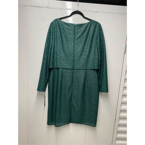 Alex Marie NWT Metallic Lace Sheath Blouson Green Dress, Size 14, MSRP $139
